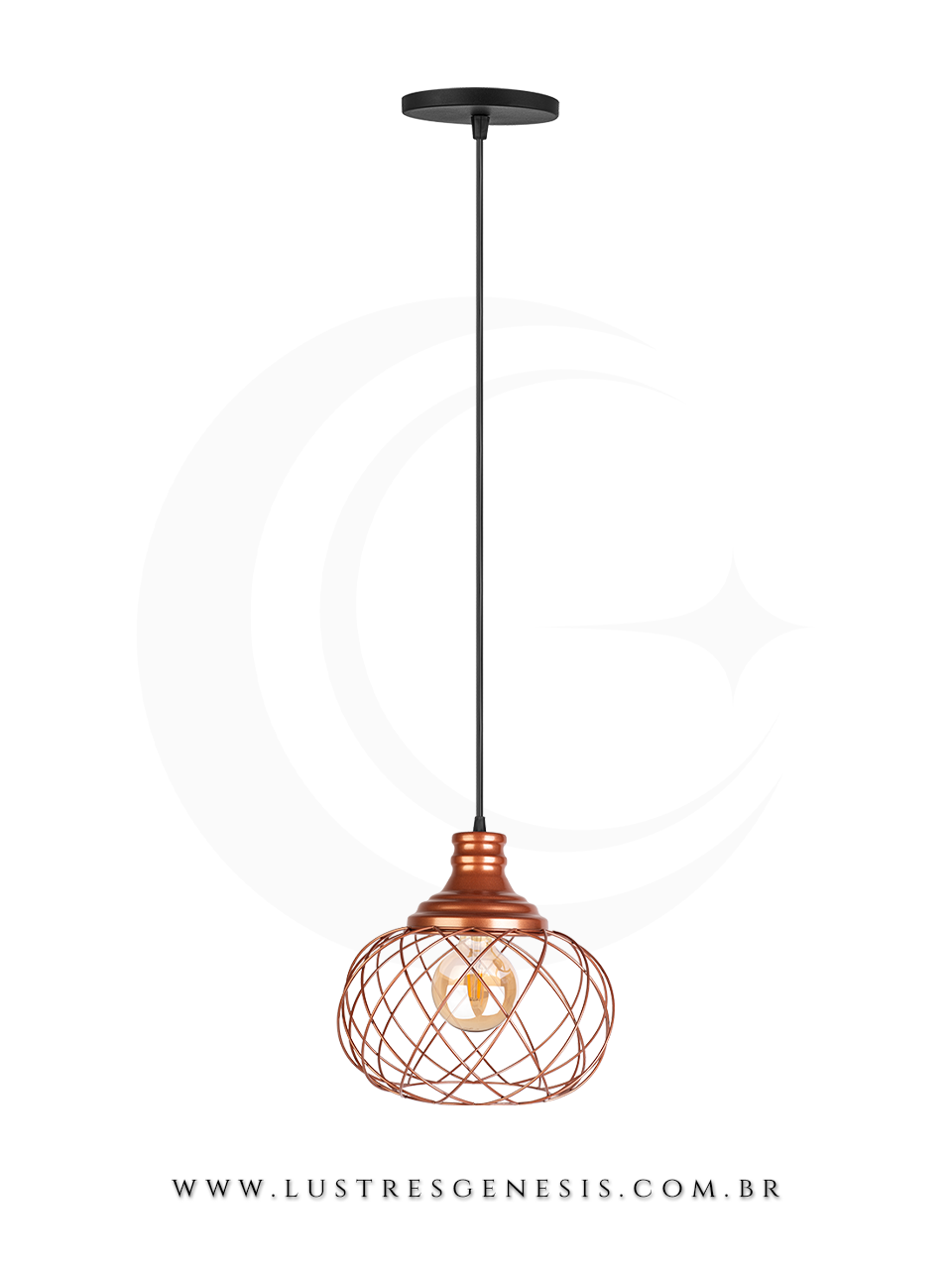 Pendente Luna Médio Preto com design aramado, ideal para cabeceira de cama e área gourmet. Lustres Gênesis Site online venda de Lustres e Iluminação
